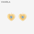 VIANRLA 925 Sterling Silver Jewelry Heart Shape Blue Zircon 18k Gold Plated Earring for Women Free Laser Logo Wholesale