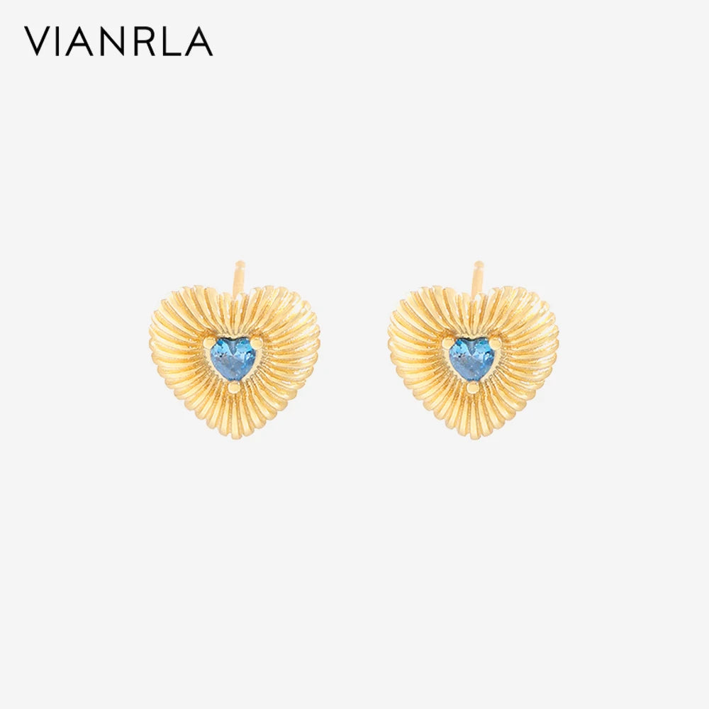 VIANRLA 925 Sterling Silver Jewelry Heart Shape Blue Zircon 18k Gold Plated Earring for Women Free Laser Logo Wholesale