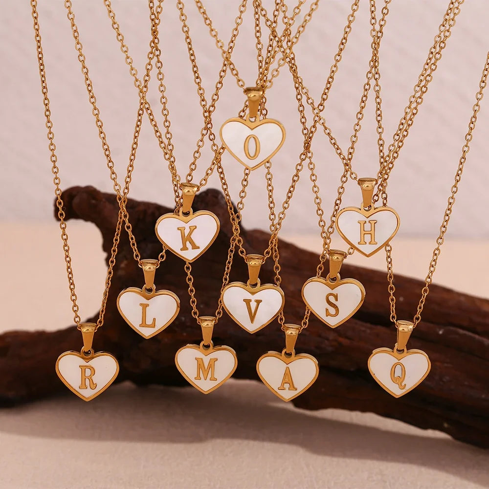Initial Letter Pendant Necklace Shell Heart Jewelry Gold Plated Arabic Letter Necklace Stainless Steel Jewelry