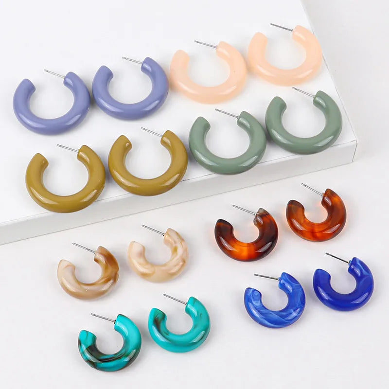 New Arrival Korean Retro Simple Gentle Woman Sweet Girl Candy Color Acrylic Earrings Trendy Hoop Earrings Colorful 1pair/opp Bag