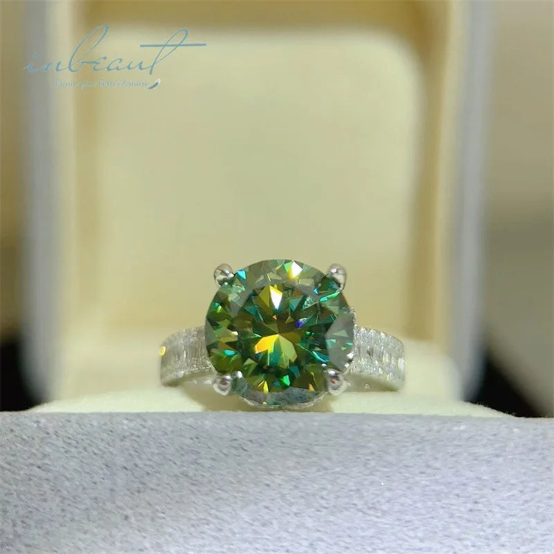 New Arrival Silver 925 Original 5 Carat Brilliant Cut Diamond Test Past Green Moissanite Party Ring for Teen Girls  Fine Jewelry