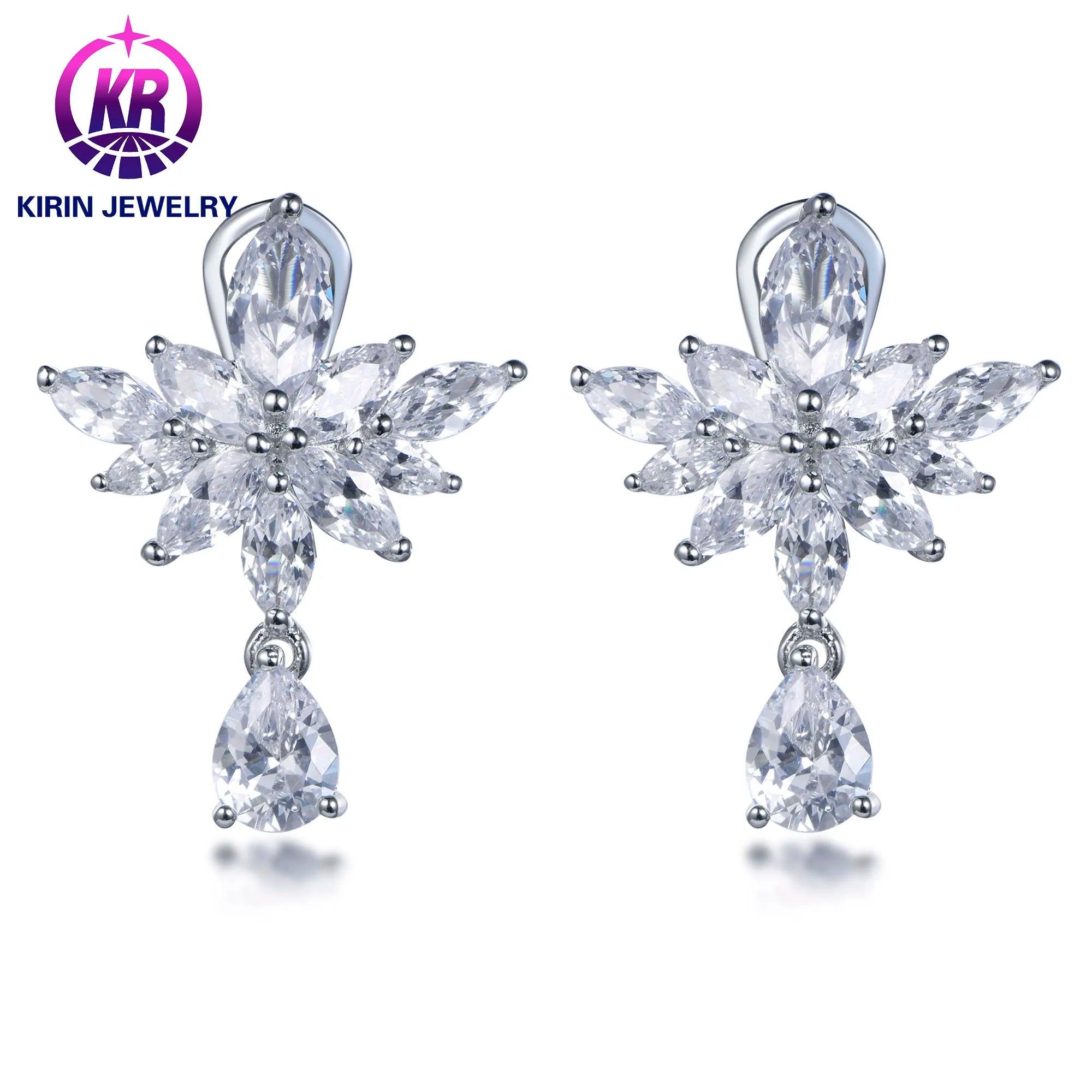 Women's Trendy 925 Silver White Cubic Zirconia Stud Earrings New Platinum Plated Diamond Design