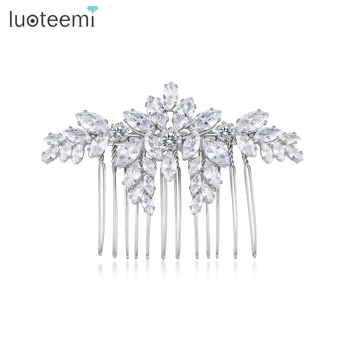 LUOTEEMI Trendy Jewelry Accessories Woman Bridal Wedding Head Crystal Silver Flower Wholesale Hot Comb Hair