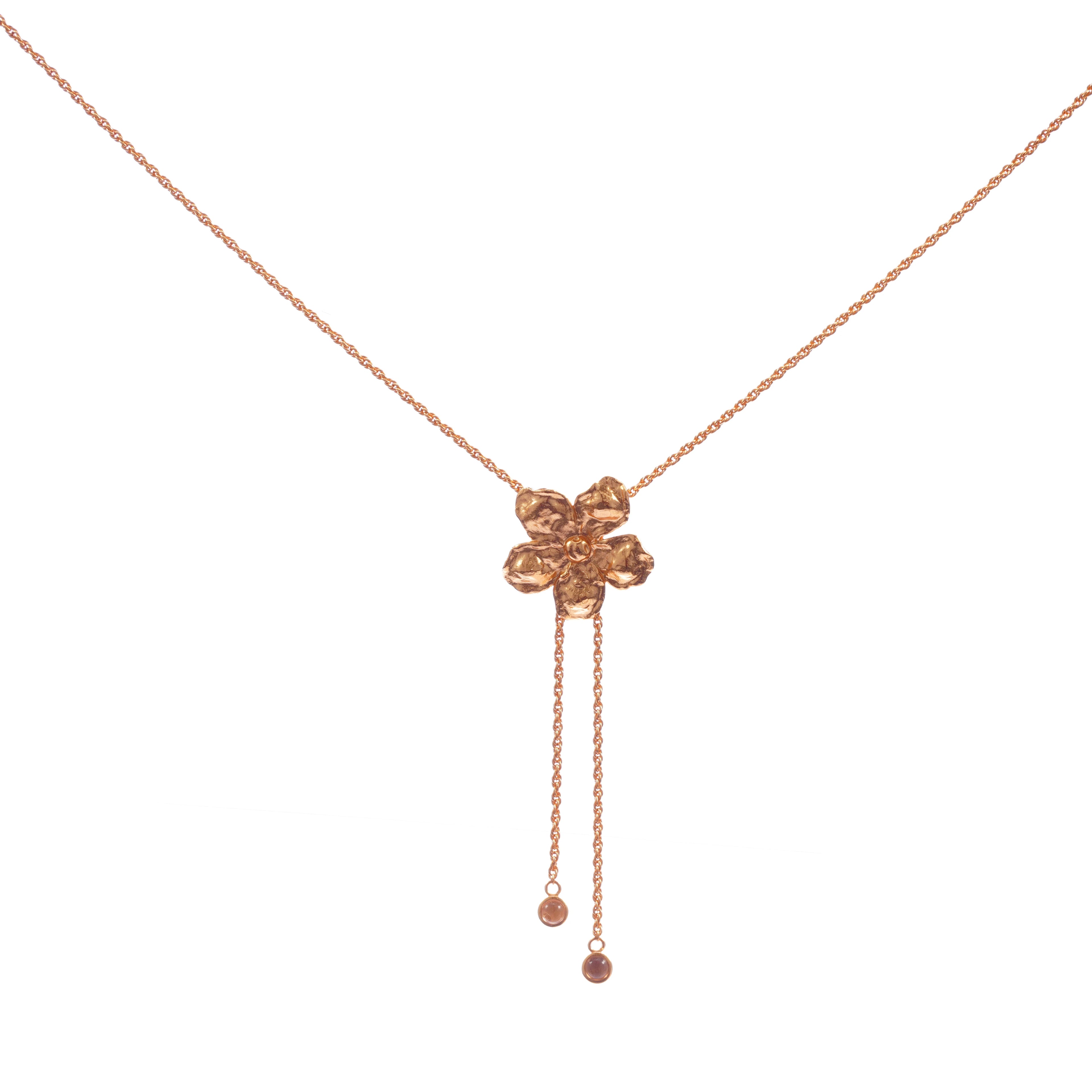 Luxury Real Gold Plated Brass Flower Adjustable Bow Tie Long Necklace for Women Fashion Jewelry