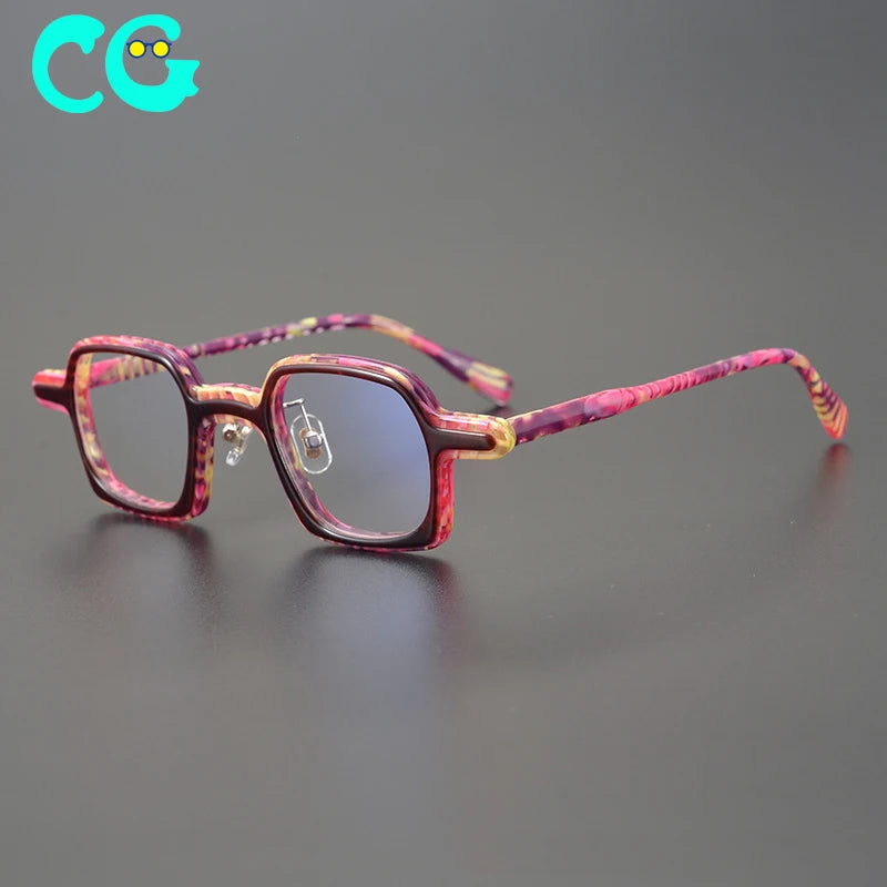 Thickened Plate Hand-Made Japanese Retro Square Frame Female Anti-Blue Light Male Myopia Anti-Fog Discoloration Glasses Frame