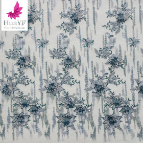 HY1586 Luxury Handmade Heavy Beaded Sequins 3d Applique Lace Fabric French Blue Gold Lace Dress Fabric