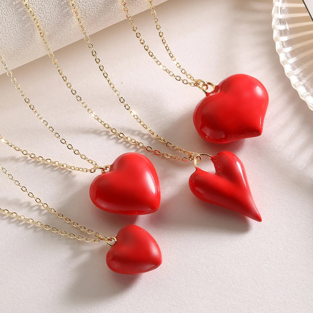2025 Fashion Red Enamel Heart Necklace 18K Gold Plated Necklaces Choker Dainty Jewelry for Women Girls