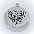 Bigger Ash Chamber Urn Stainless Steel Round Cremation Pendant Always in My Heart Memory Necklace Mom Dad grandma Grandpa Holder