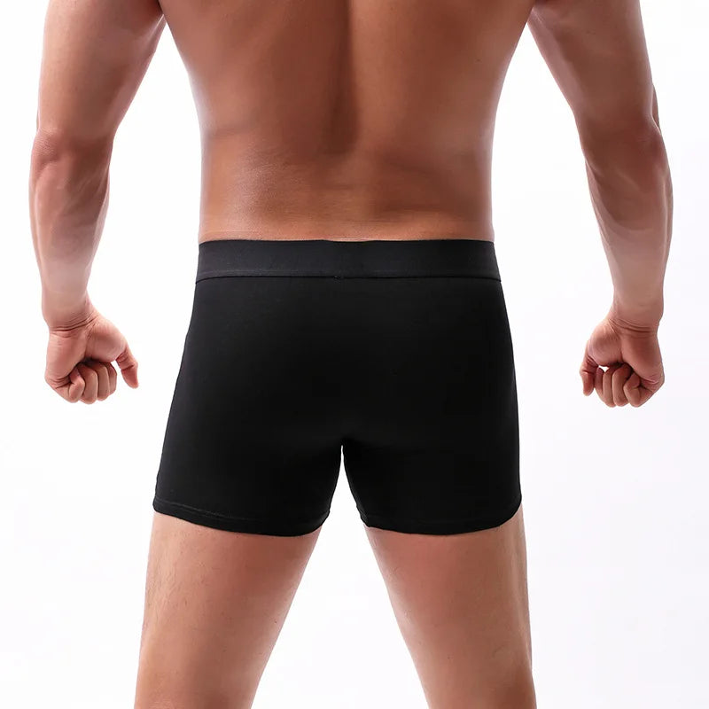 5XL Plus Size Men's Sports Underwear 100% Cotton Long Anti-wear Leg Boxers with Logo on Waist for Fat Guys and Runners