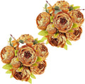 Artificial Peony Silk Flower Bouquet Vintage Peonies for Wedding Home Garden Table Centrepiece Vase Office Decoration Gold Color