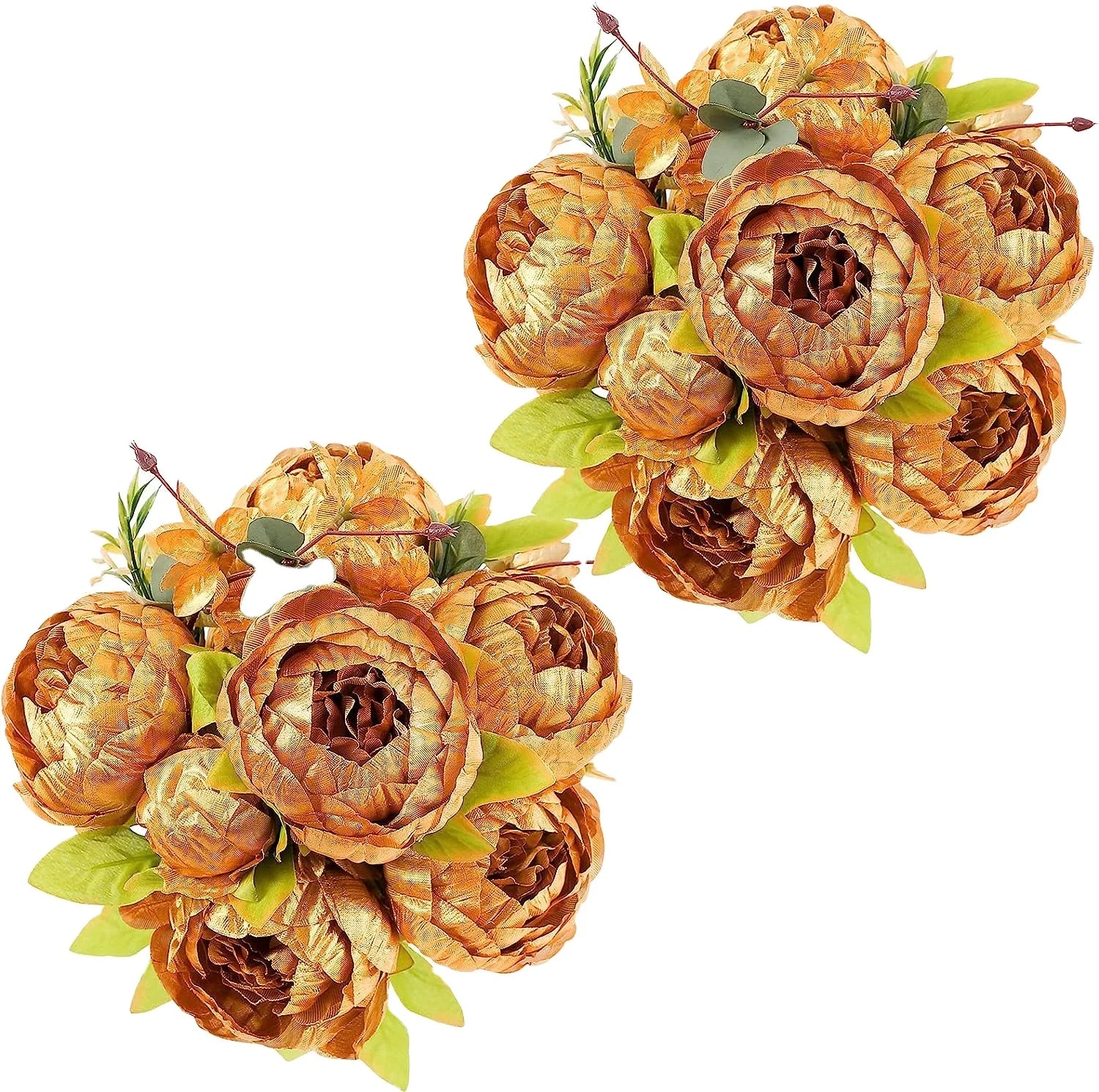 Artificial Peony Silk Flower Bouquet Vintage Peonies for Wedding Home Garden Table Centrepiece Vase Office Decoration Gold Color