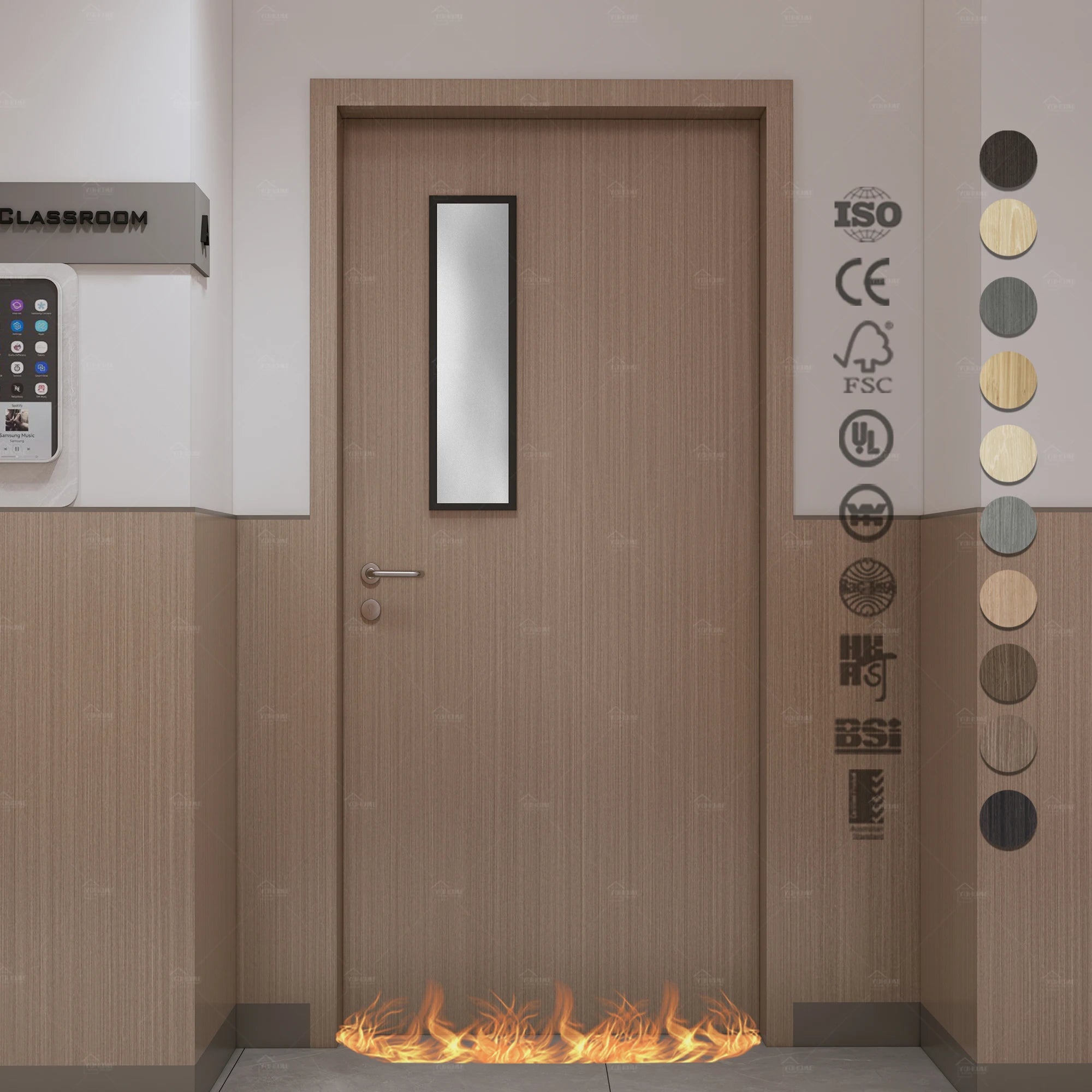 American Approve Indoor Fire Door School Interiors Classroom Doors with Glass Window 20 45 60 Minutes Fire Rated Doors