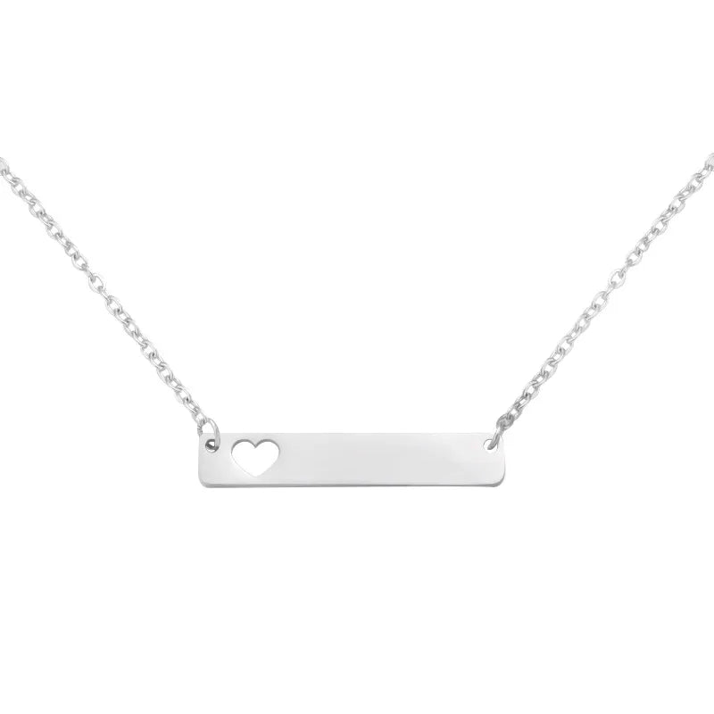 Simple Design Stainless Steel Rectangular Heart Hollow Necklace Customized Blank Gold Bar Necklace