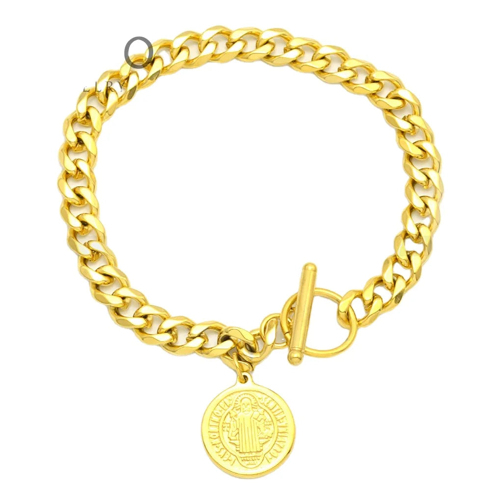 Retro Design Cuban Stainless Steel Customized Unisex High Polished Silver/Gold Plated Charm Bracelets Christian Classic
