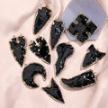 Wholesale Natural Obsidian Rough Stone PendantQuartz Crystal Arrow Shaped Pendant CharmsHandmade Arrowheadsr Shape Pendant