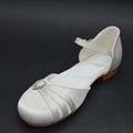 New Brand Genuine Leather Cute Girls White Satin Wedding Dance Shoes Beautiful Fashion Close Toe Flat Heel Sizes 28 41 for