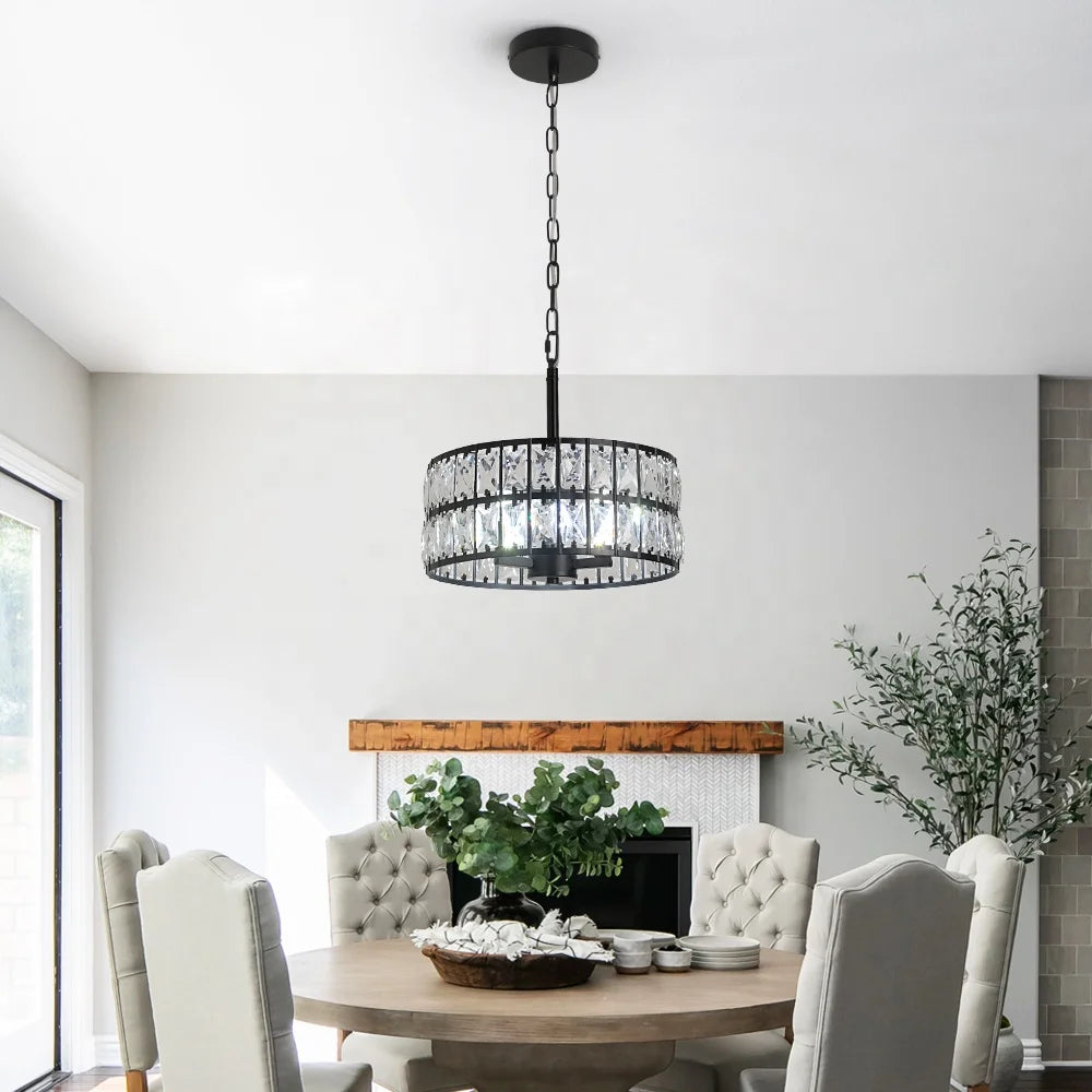 Modern Metal Crystal Suspended Dinning Table Hanging Lamp Chandelier Pendant Light for Restaurant