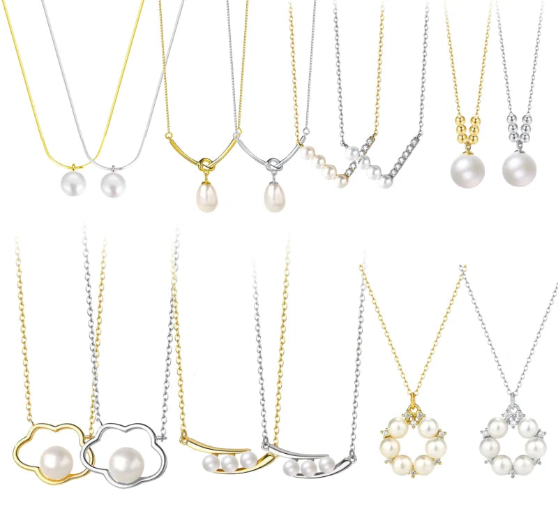 925 Sterling Silver Necklace Jewelry Women Silver Pearl Necklace 18K Gold Plated Diamond Zircon Chain Necklace Women Girl Gift