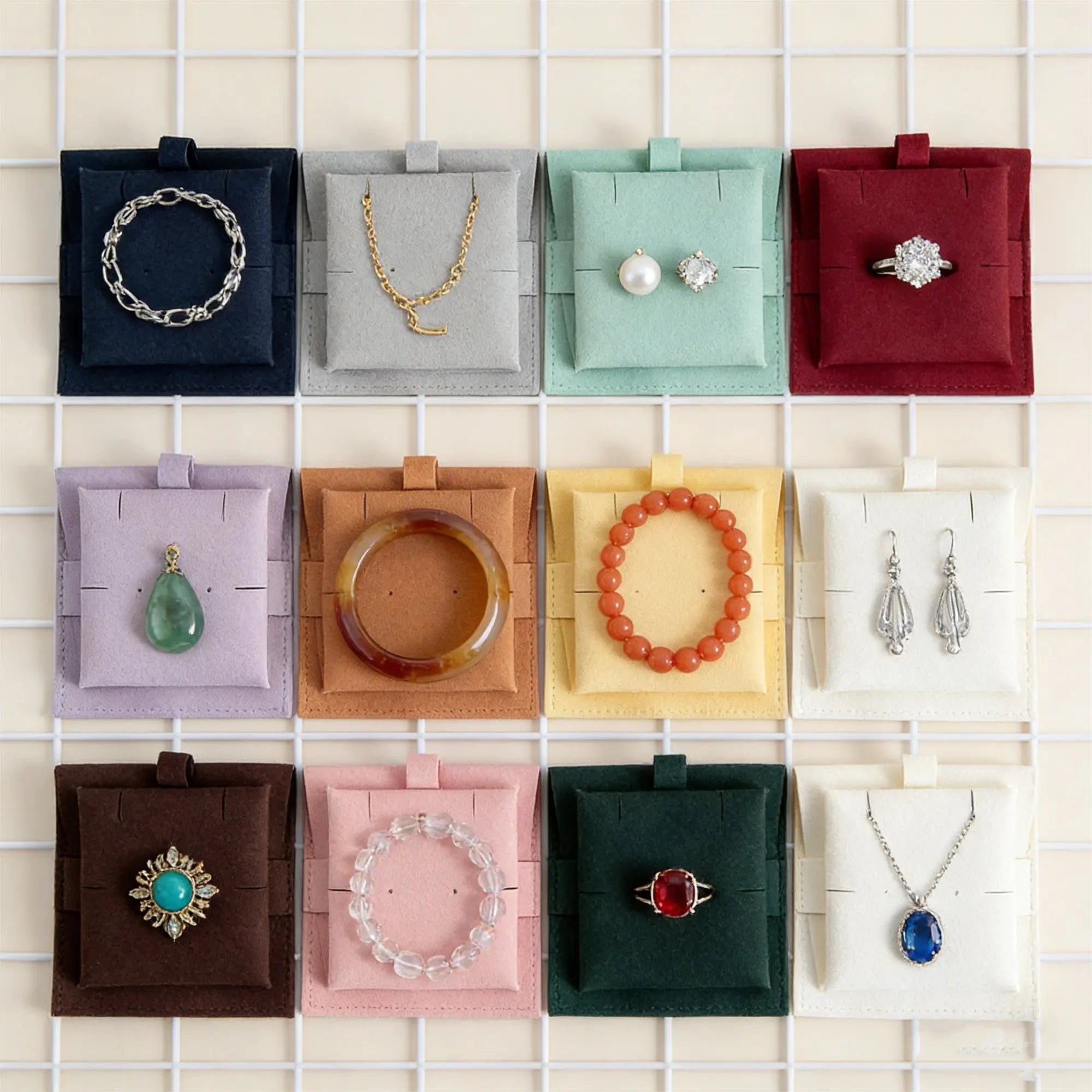 Custom Logo  Microfiber Pouches with Insert Card Jewellery Card Bag Earring Necklace Keychain Bracelet Slots Display Card