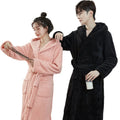 Men Solid Fleece Pajamas Night Robe for Men Home Wear Hooded Winter Fleece Bathrobe