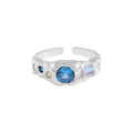 Minimalist Open Blue Crystal Rings  925 Sterling Silver Shining Inlaid Moonstone CZ Ring for Women Party