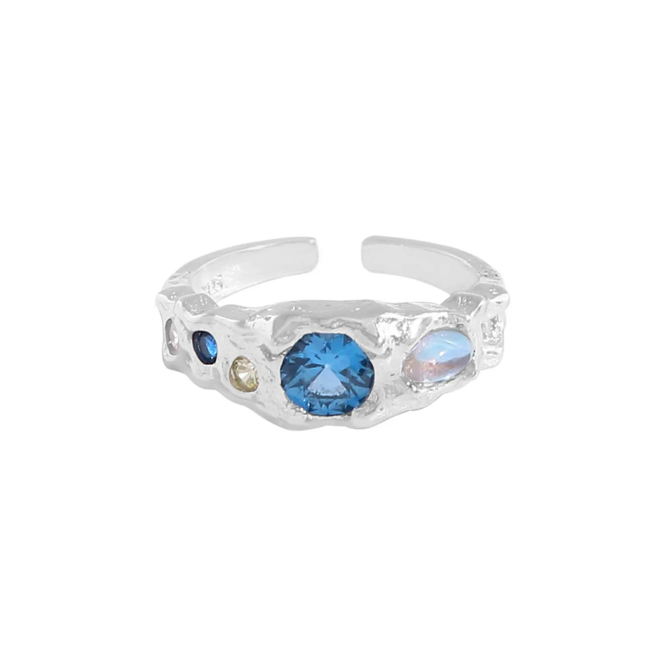 Minimalist Open Blue Crystal Rings  925 Sterling Silver Shining Inlaid Moonstone CZ Ring for Women Party