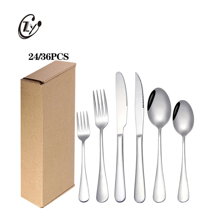 Factory Hot Sale Steak Knife Flatware Set 24/36 Pcs Stainless Steel Cutlery Set with case