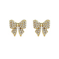 Trendy 925 Solid Sterling Silver & 18K Gold Cubic Zirconia Small Bow Stud Earrings with Star Bezel Setting for Anniversary