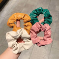 Wholesale Soft Leather Hair Scrunchies for Women Elastic Hair Bands Solid Color Ponytail Holders for Thick Hair