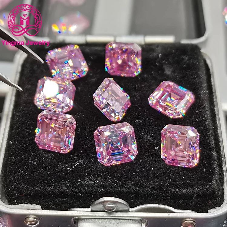 Wholesales Fancy Shape Moissanite Synthetic Diamond 1ct 2ct 3 Carat Asscher Cut pink Moissanite with Certificate