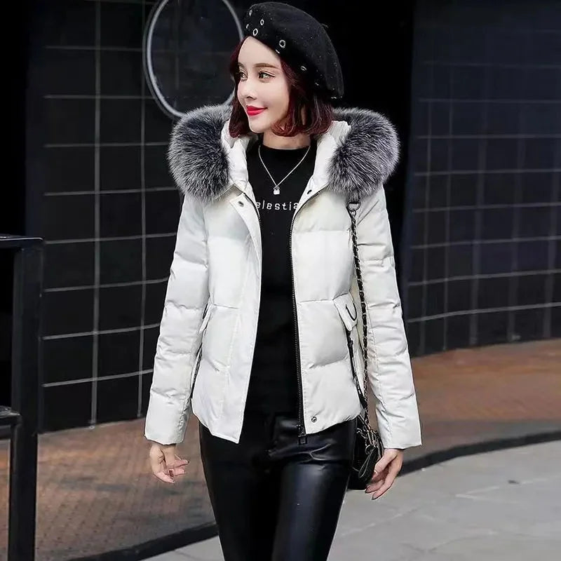 Plush Collar Winter Female Clothing Short Down Jacket Fashionable Outdoor Casual Women Thick Warm Parka Coat