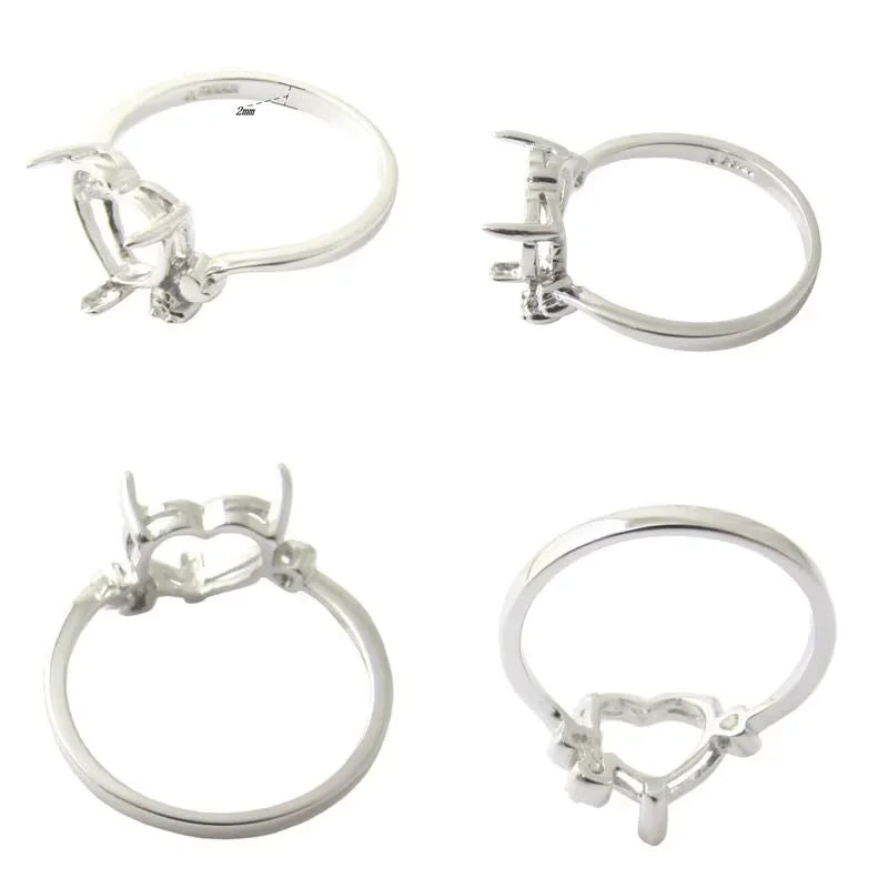 Beadsnice ID 27342 Setting Faceted Gemstone Sterling Silver Rings Mounting for Shape Fit 8mm Heart Wholesale