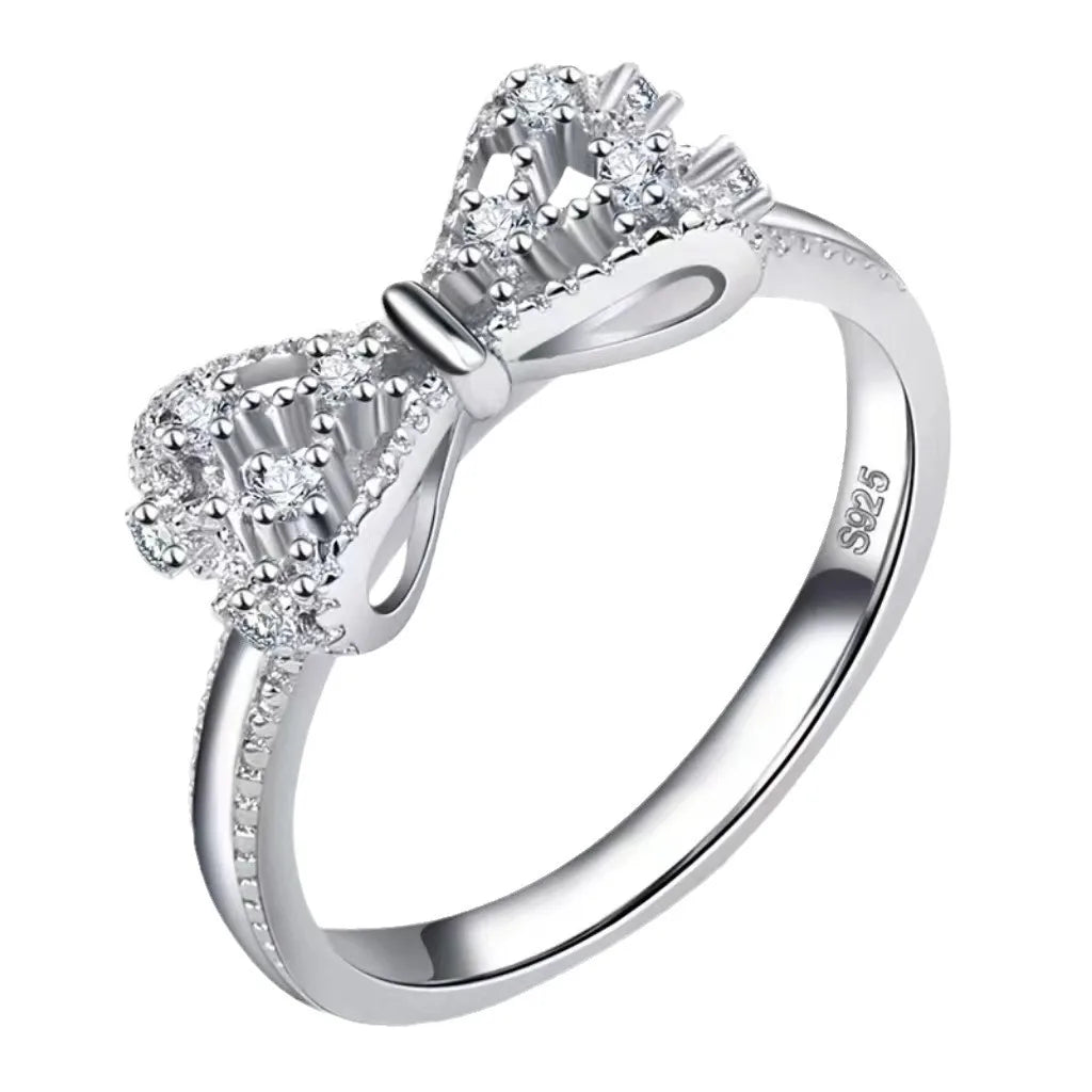 Fashion Stackable Bow Tie Engagement Ring Women Copper Cubic Zirconia CZ Ribbon Bow Knot Infinity Wedding Promise Ring