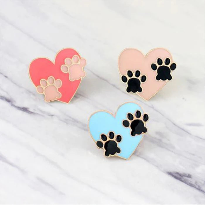Gold Metal Soft Enamel for Lapel Pin Animal Cat Dog Paw Heart Mascot for Shirt Handmade Metal Crafts