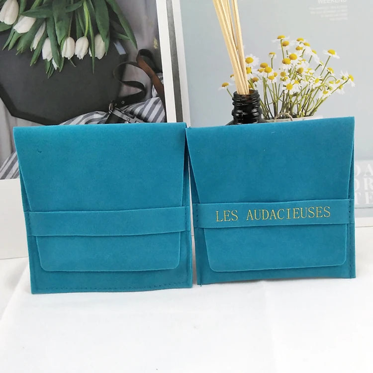 Custom Logo Jewellery Suede Bag  Envelope Ring Bracelet Velvet Jewelry Packaging Pouch with Logo