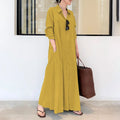 European and American Women's Long Dress Shirt Solid Color Loose Comfortable Casual Cotton Linen Dress