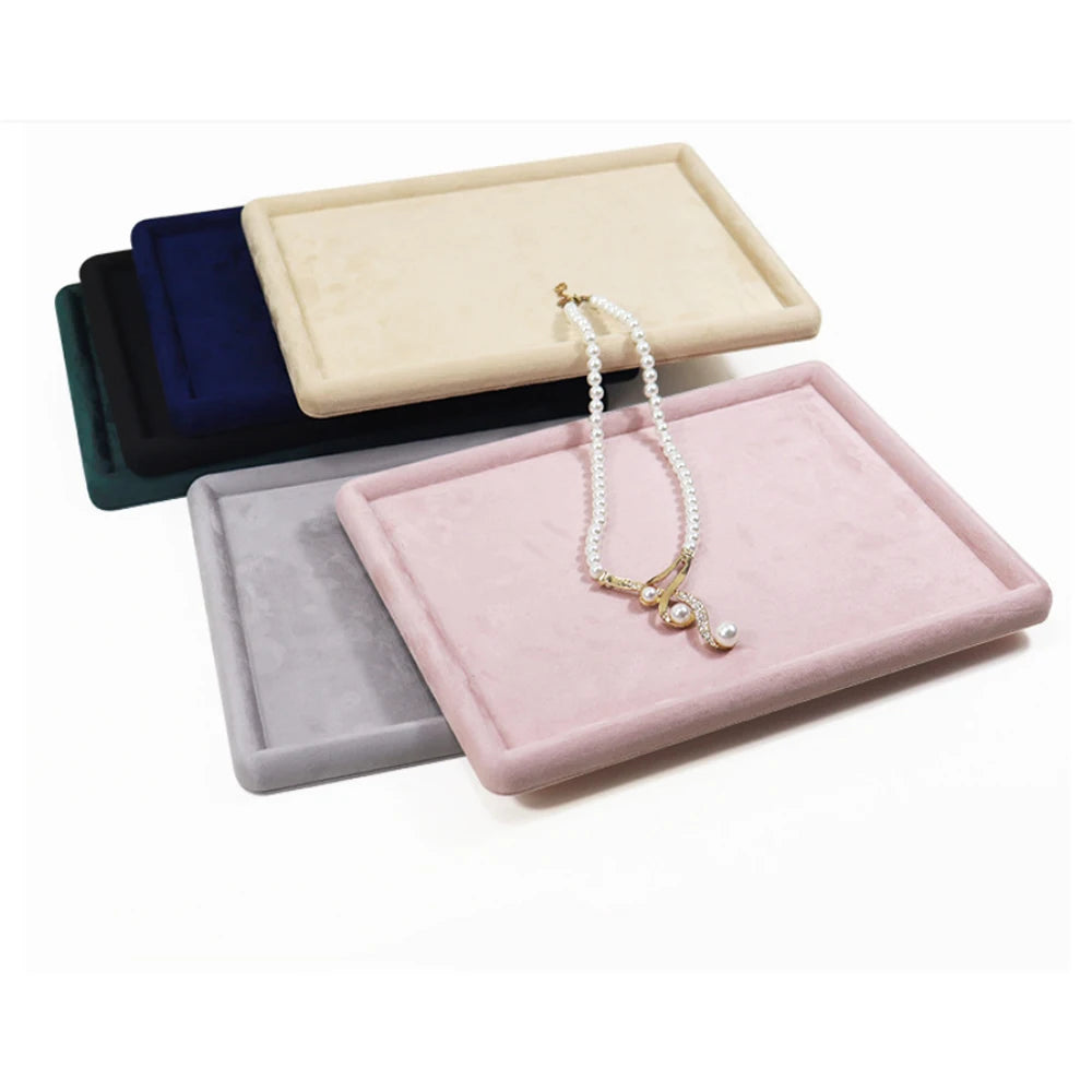 Wholesale Bulk 30x22x1.5cm Aesthetic Stackable Shallow Velvet Ringnecklace Bracelet Jewelry Display Trays for Drawers Organizer