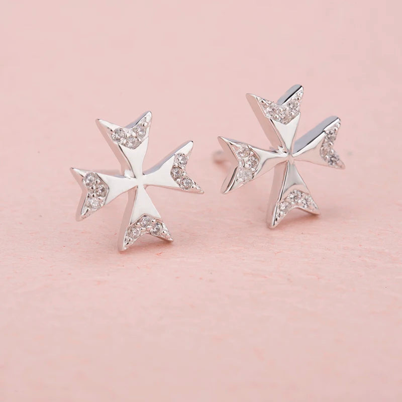 Fashion 925 Sterling Silver Cross Studs Earring