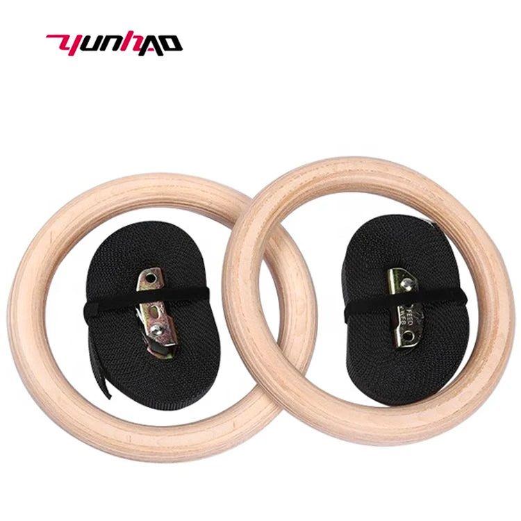 Hot Sale Adjustable Straps Exercise Fitness Custom Wooden Gymnastic Rings