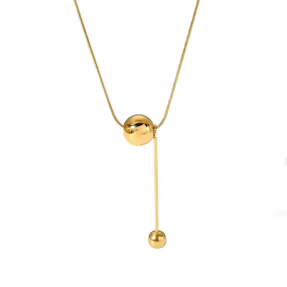Simple Design Non Tarnish Stainless Steel 18K Geometric Ball Snake Chain Adjustable Length Women Necklace