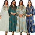AB402 Middle Eastern Dubai Robes Abaya Women Muslim Dress  V-neck Jacquard Beaded Kaftan Dresses Women Dubai Islamic Dresses