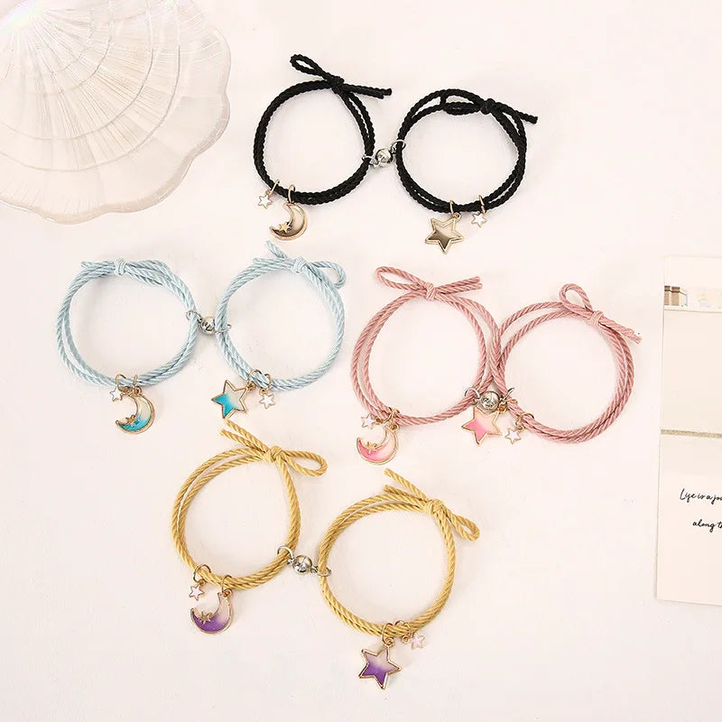 2Pcs Magnetic Bracelet for Couple Moon Star Pendent Magnetic Bracelet Men Women Lover Best Friend Jewelry Bracelet