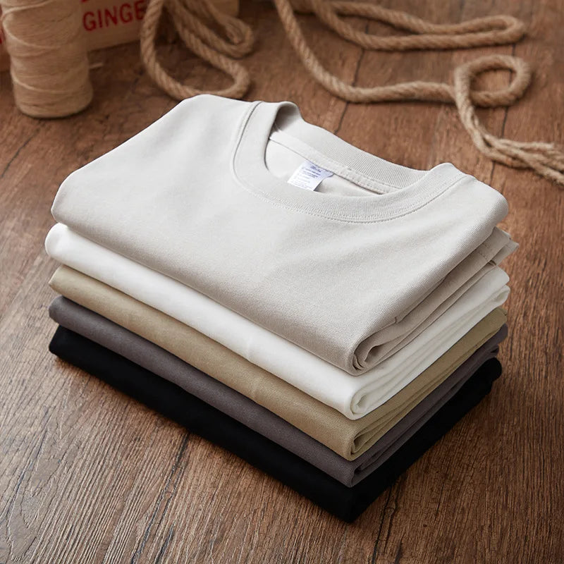 Amekaji 250g Heavyweight Men's Oversized T-Shirt | Custom Logo Solid Color Crew Neck Basic Tees
