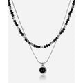 Personality Hematite Black Agate Pendant Necklace Double Layer Natural Stone Beaded Choker Necklace Jewelry for Men Women