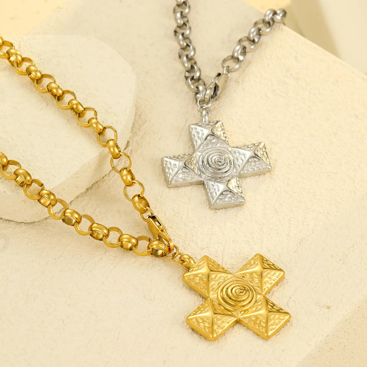 New Gold Plated Rolo Chain Necklace for Women Cross Necklaces for Men Silver Chunky Stainless Steel Necklaces