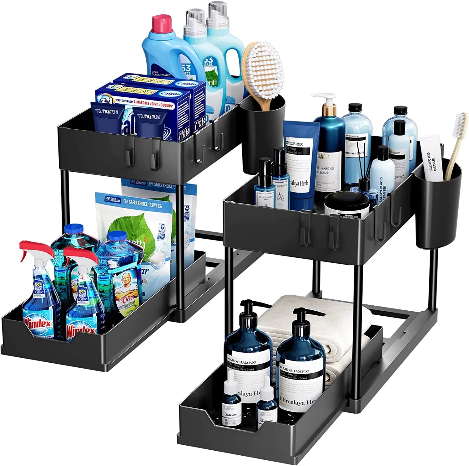 2-Tier Sliding Cabinet Organizer Under-Sink Storage Rack for Kitchen Home Tools Pull Drawer Spice Shelf Made of Durable Plastic
