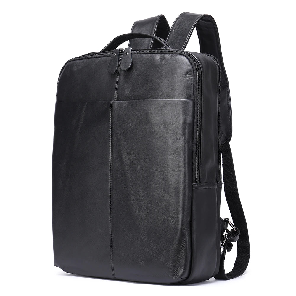 Real Soft Genuine Leather Black Strap Laptop Daypack Bag Men Travel Camping Waterproof Backpack Bags