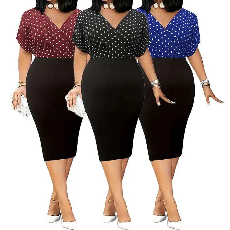 Plus Size Polka Dot Print Bodycon Dresses New Arrival Fashion Women Bodycon Short Sleeve Dress