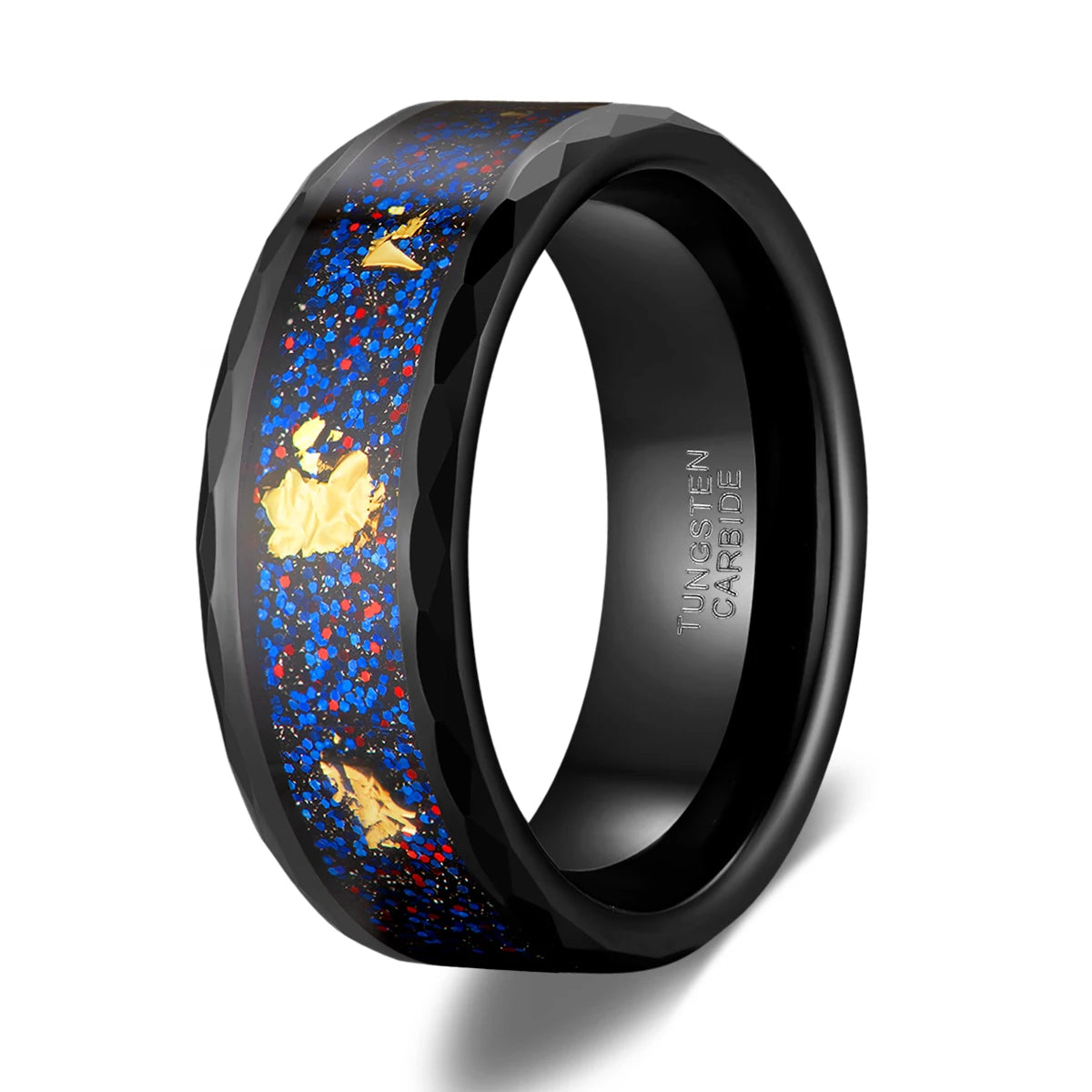OAHLAN Wholesale Fashion Jewelry 8mm Meteorite Shell Black Sand Stone Gold Foil Tungsten Carbide Rings for Men's Anniversary