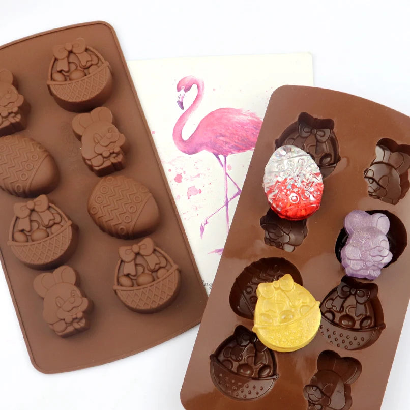 177 Stock 8 Cavity Christmas System Basket and Rabbit Shape Silicon Resin Mold Silicone Ice Cube Tray Silicon Chocolate Moulds
